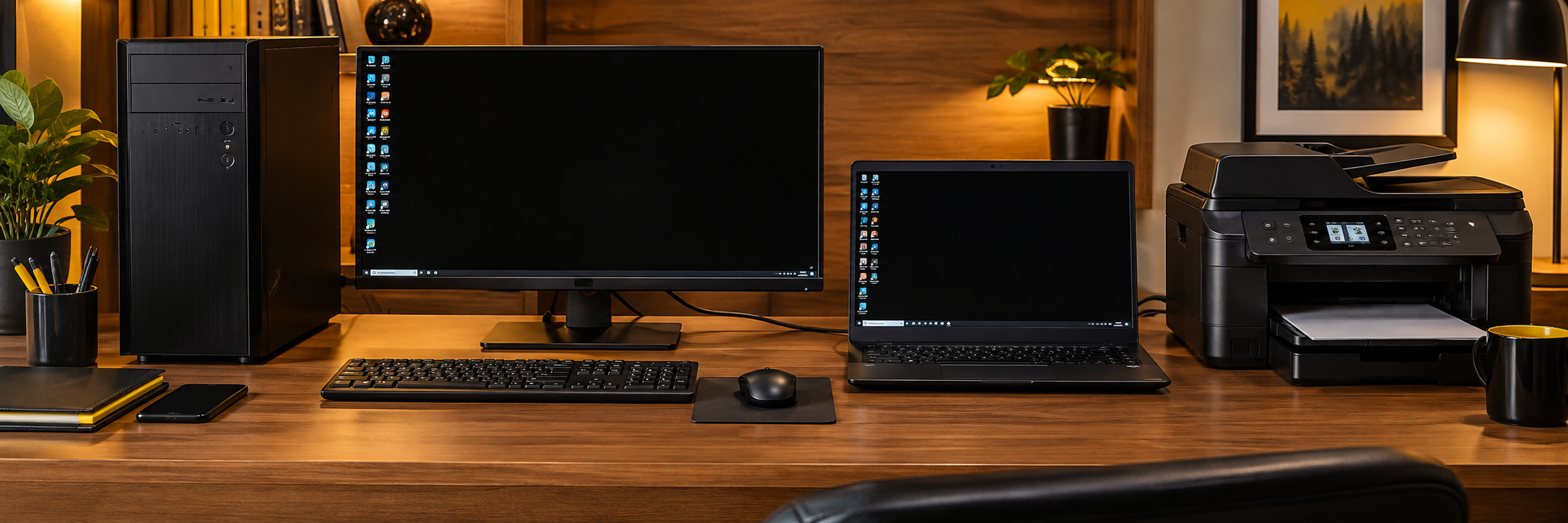 Modern computer store with desktops and laptops